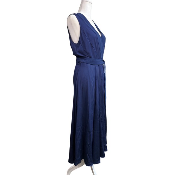 NWT Diane Von Furstenberg Penelope Navy Blue Sleeveless Silk Wrap Midi Dress 6 - Picture 5 of 11